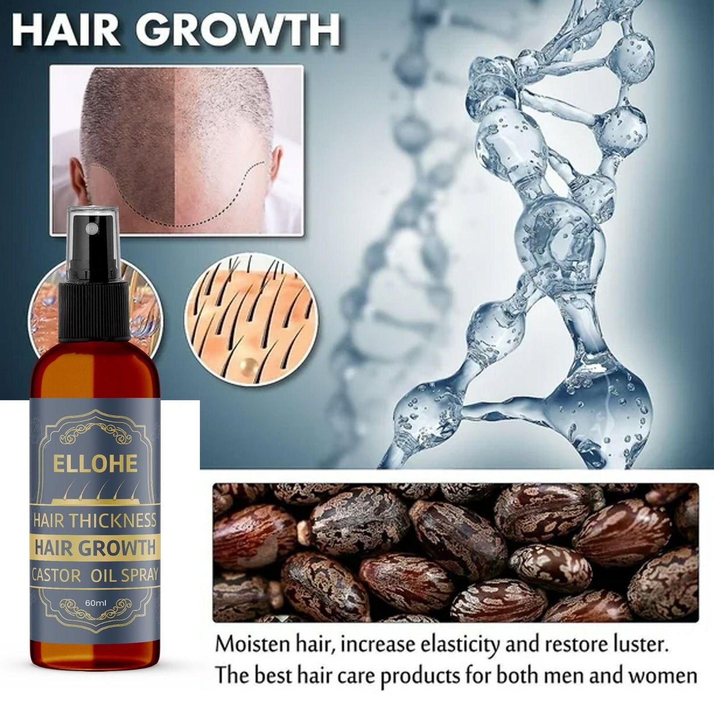 ELLOHE Hair Thickness Hair Growth Castor Oil Spray 60ml Pack of 1