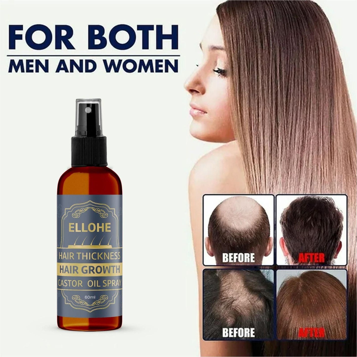 ELLOHE Hair Thickness Hair Growth Castor Oil Spray 60ml Pack of 1